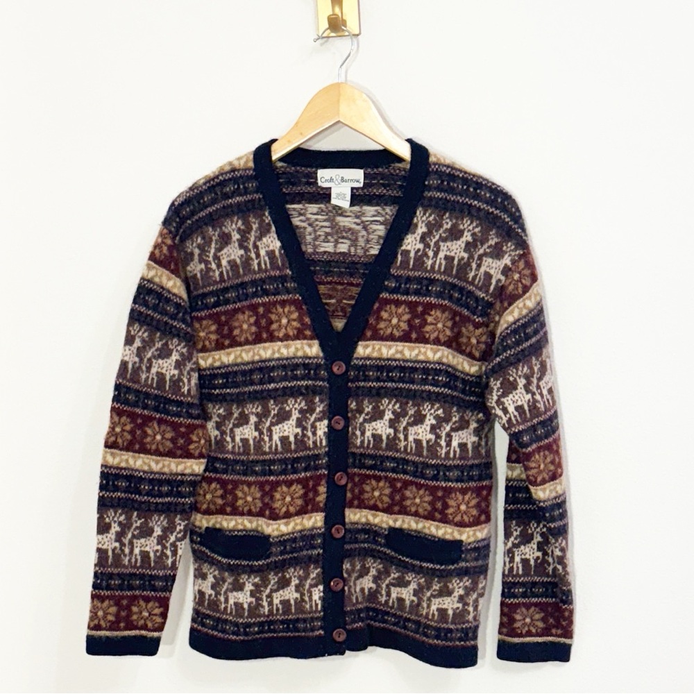 CROFT & BARROW Reindeer/Christmas Cardigan Sweater Button Front Size M/L EUC